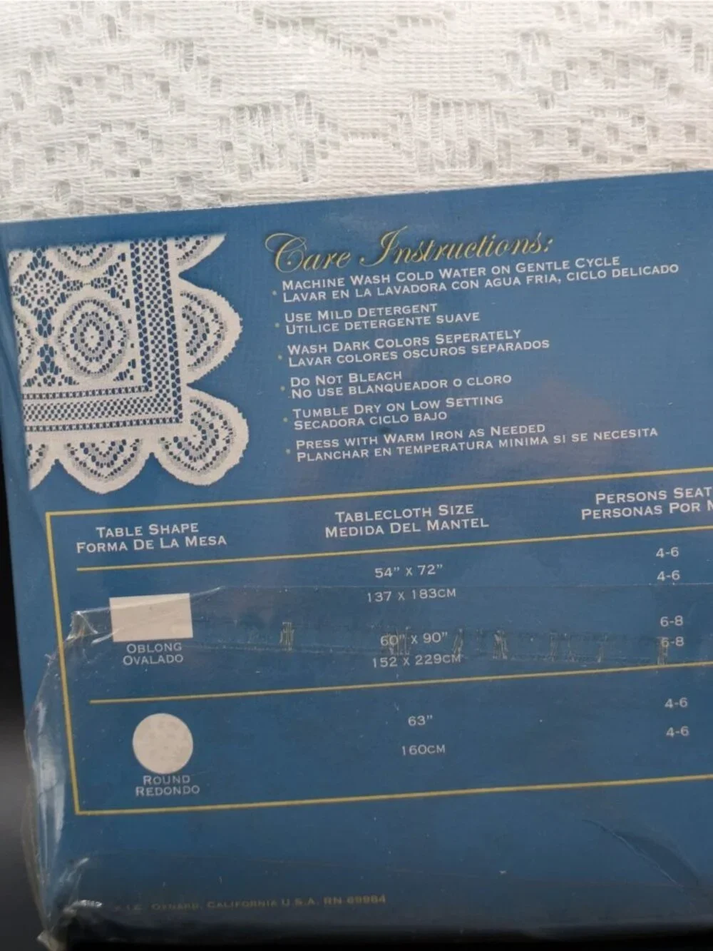 White Lace Tablecloth Rectangular Vintage Scalloped Edge New in Package 60x90